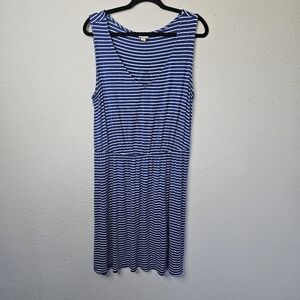 Merona Dress Size XL Blue White Striped Tee Shirt Elastic Waist Midi Casual